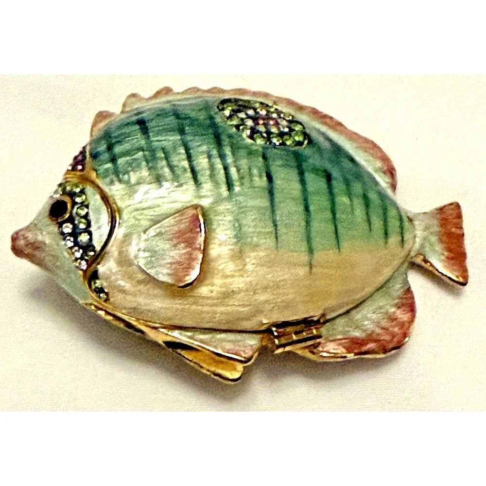 Vintage Versailles Multicolor Fish Enamel Trinket Box Jeweled Crystal‎ Hinged